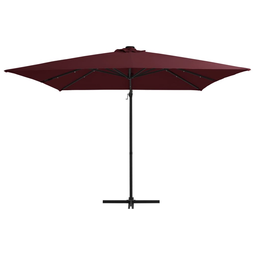 Parasol mobilier de jardin déporté avec lumières led 250 x 250 cm rouge bordeaux