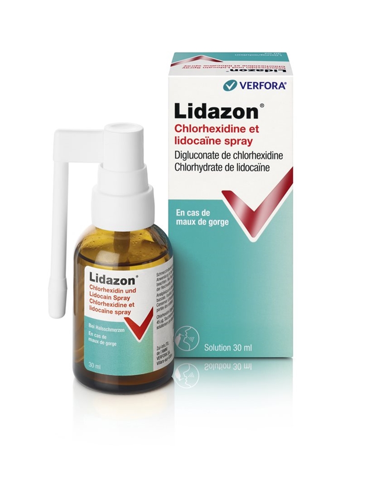 Lidazon Chlorhexidin und Lidocain<br>30 ml, Flasche, Spray zur Anwendung in der Mundhöhle, Lösung