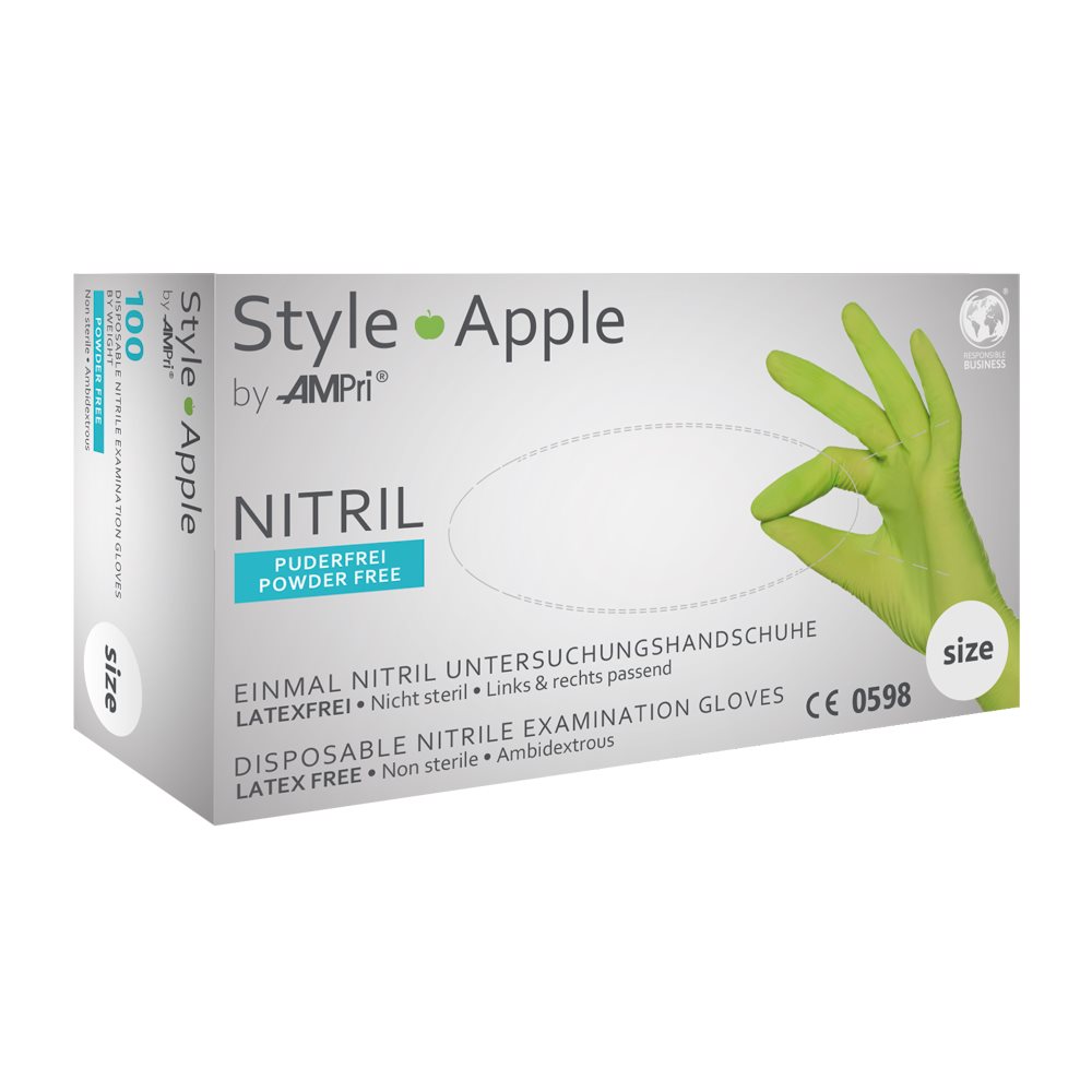 Ampri Nitril Einweg Handschuhe Style<br>100 Stück, Box, L, latexfrei Apple