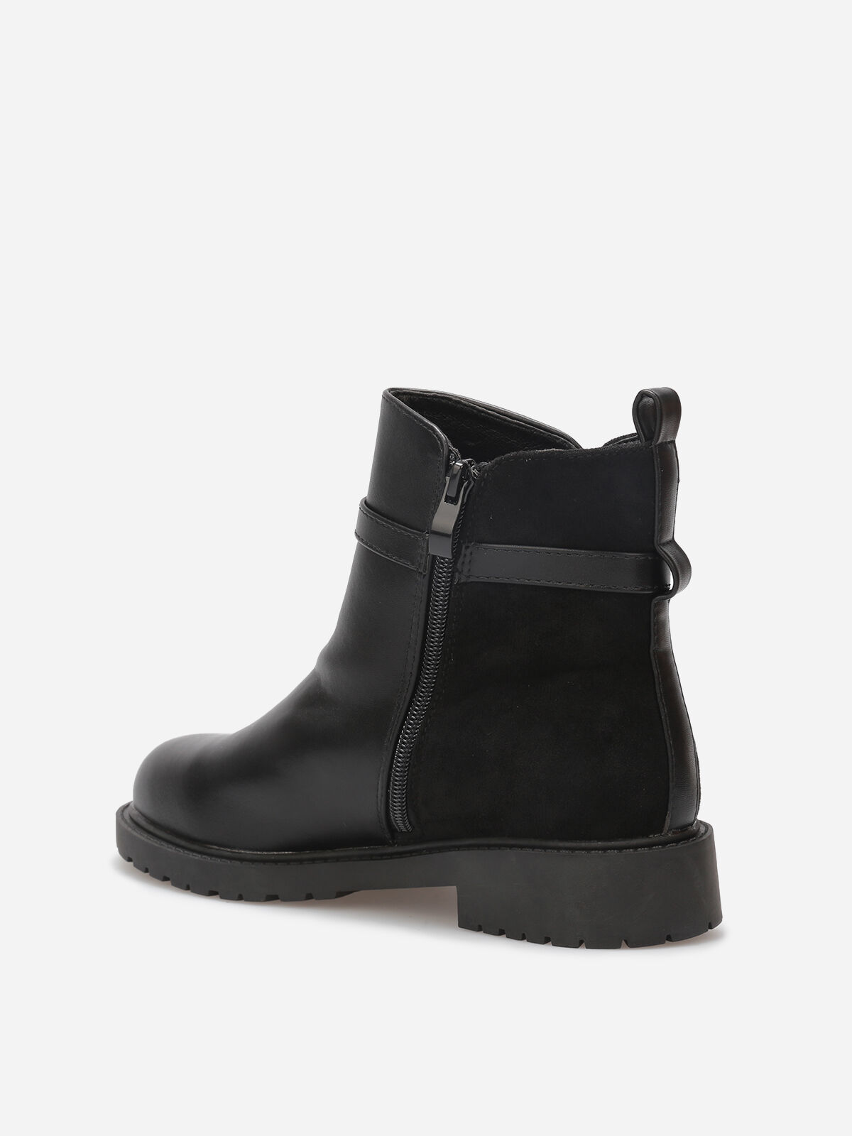 Bottines plates bi-matière à boucle dorée- Noir