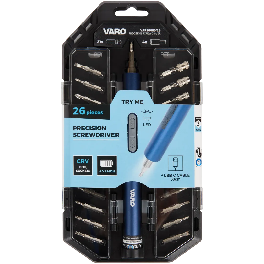Varo elektrische precisie-schroevendraaierset 26-delig | 4 volt