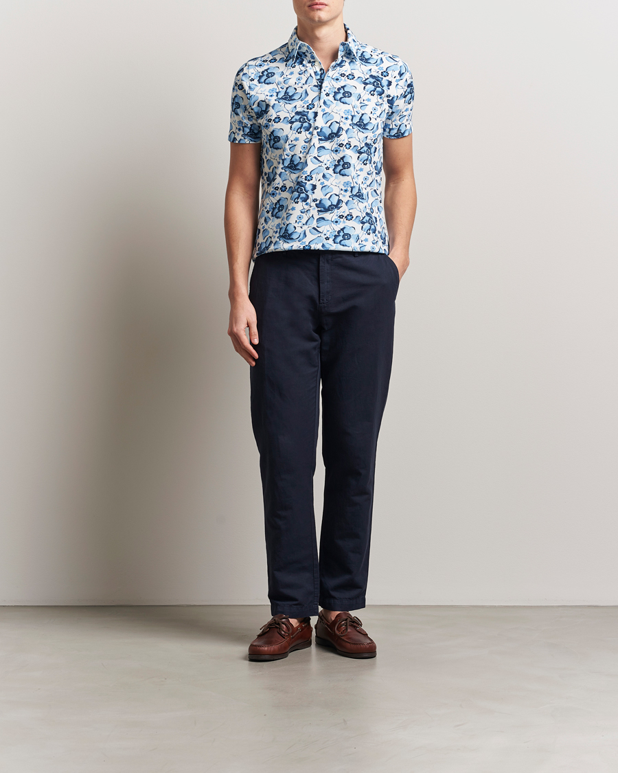 Stenströms Cotton Pique Printed Polo Shirt Blue