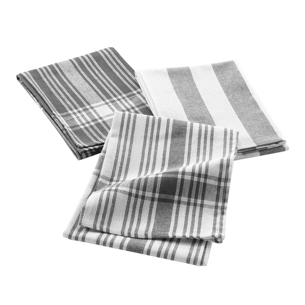 Lot de 3 torchons de cuisine BAYADO en coton tissé anthracite 50x70cm