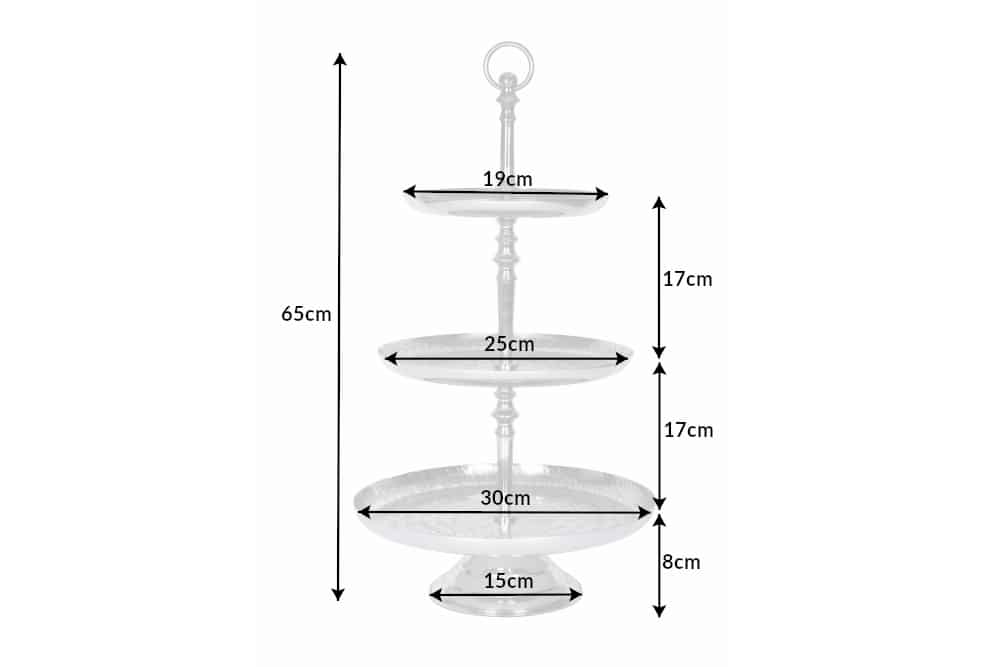 Elegante Etagere ORIENT 65cm silber im Wild Hammerschlag Design mit drei Etagen