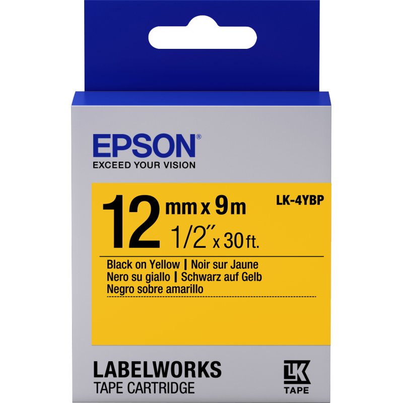 Epson LK-4YBP - Couleur Pastel - Noir sur Jaune - 12mmx9m