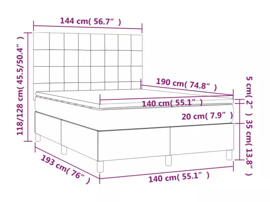 Sommier tapissier avec matelas et LED Bleu 140x190 cm Tissu