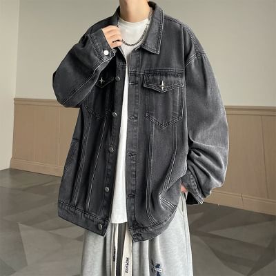 FOEV - Gewassen denim jasje met kraag en sterrenaccent