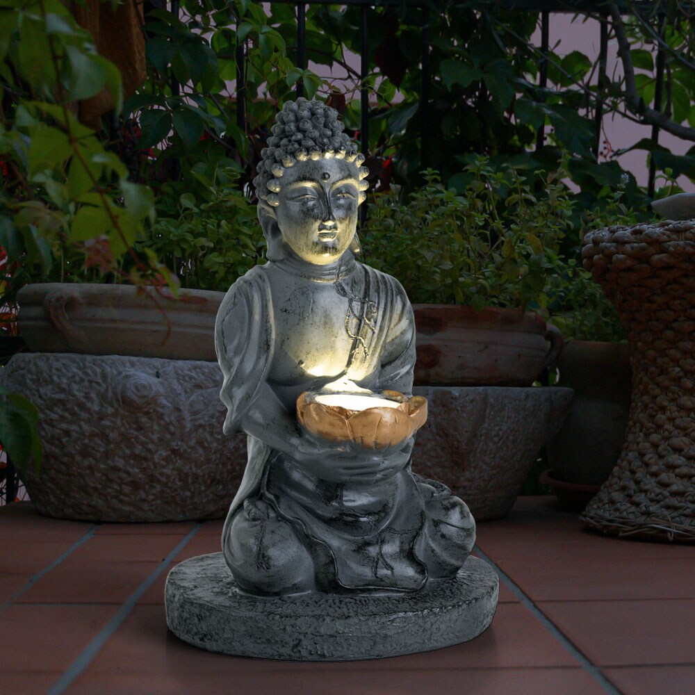 LED Solarleuchte BUDDHA aus Kunststoff in grau