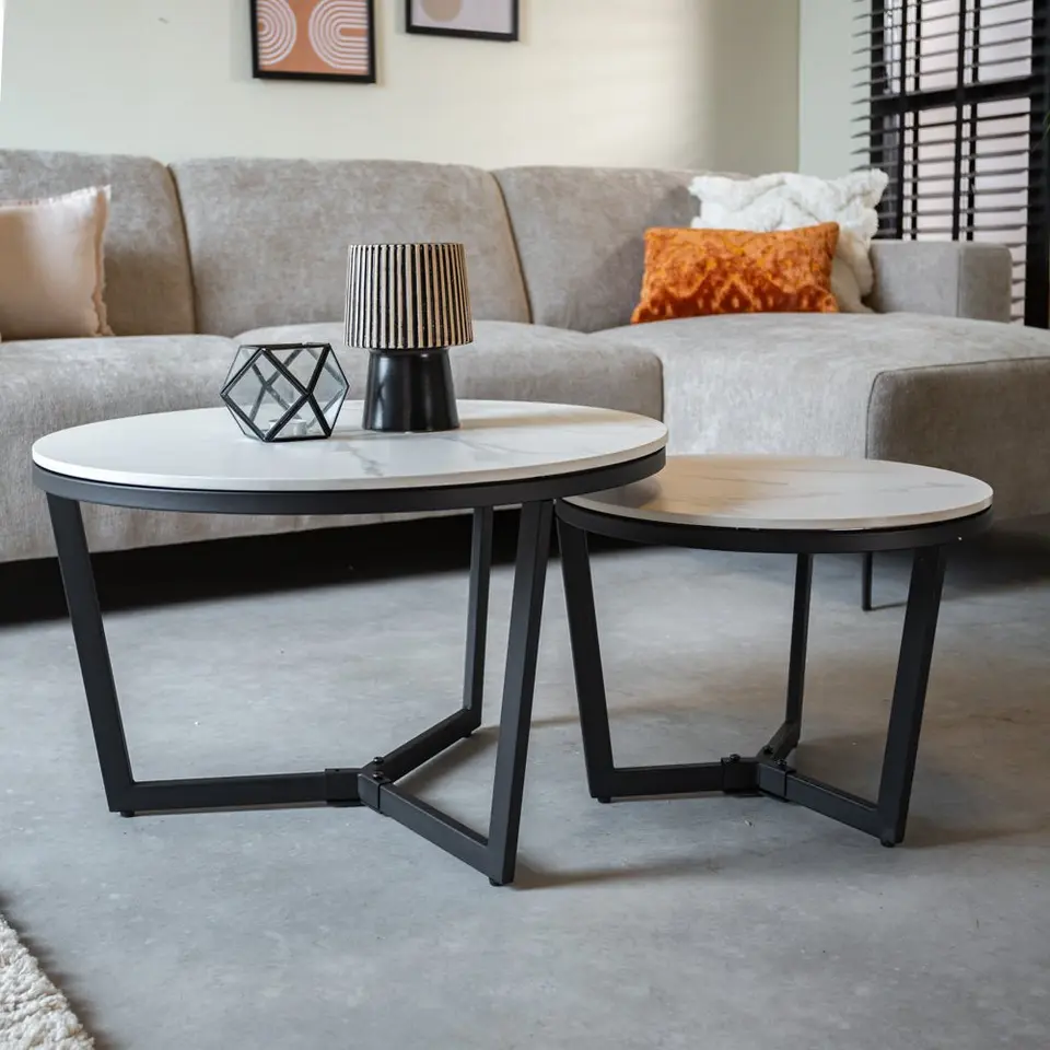 Salontafel set van 2 Brady marmer zwart rond 68,50x69x43 cm Stoneware