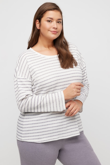 Loungewear-Shirt, Piqué, Ringel, Oversized, Rundhals