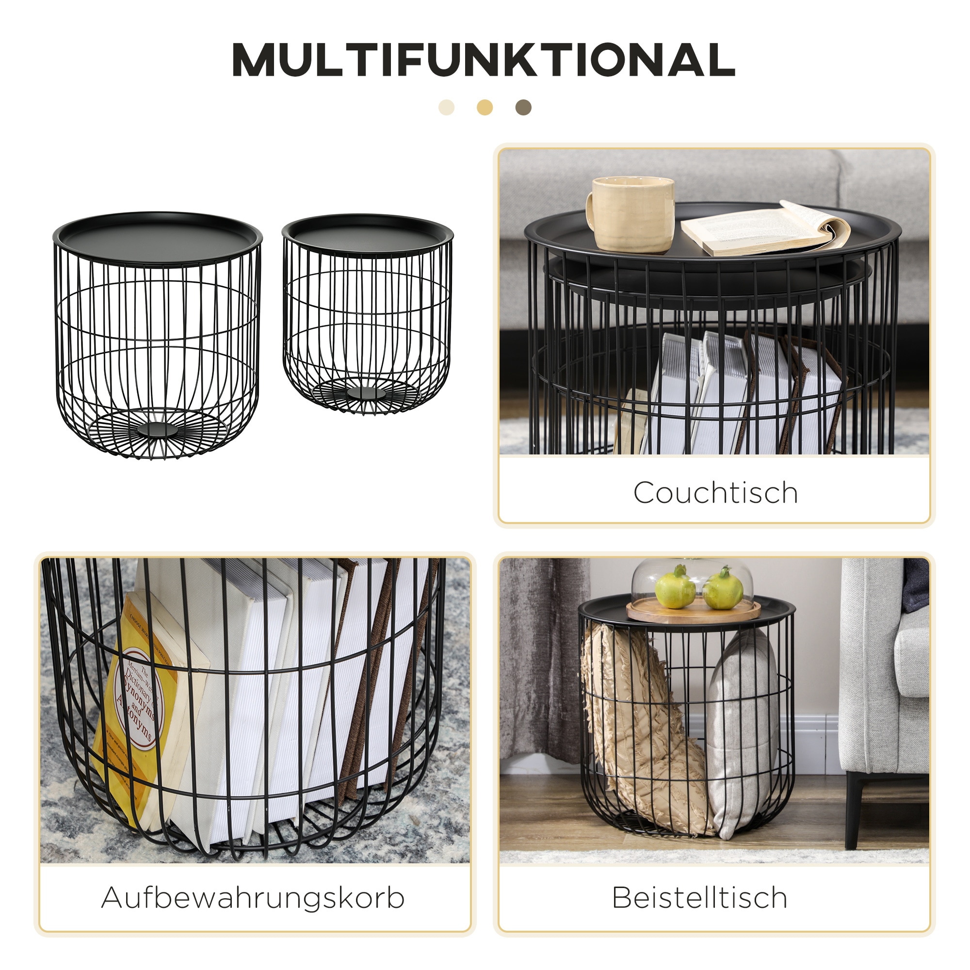HOMCOM Beistelltisch Set mit Stauraum schwarz 40L x 40B x 40H cm
