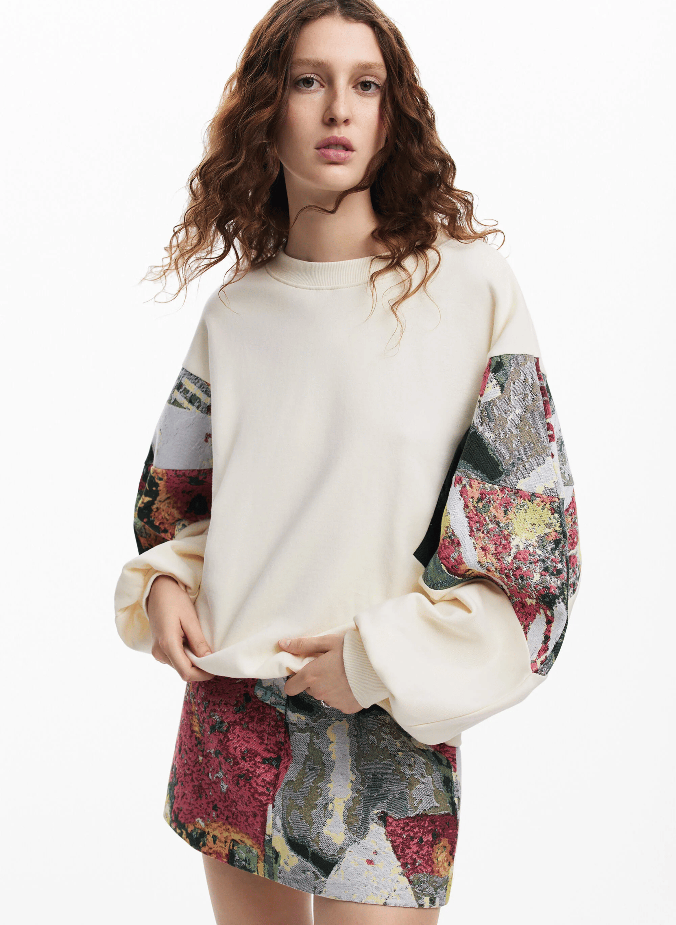 Sweat oversize col rond en coton mélangé | Blanc