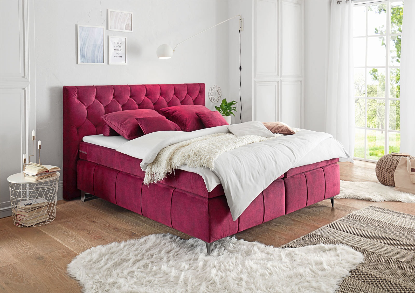 Boxspringbett Pembroke 8, ca. 180 x 200 cm, Burgund