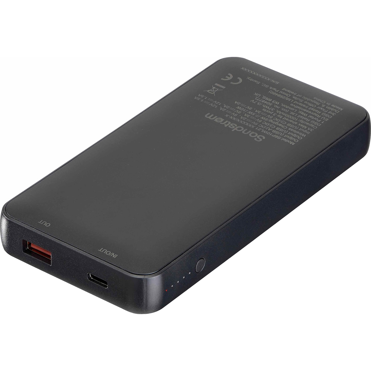 Sandstrøm 10 000mAh powerbank med 10W trådløs lading (sort)
