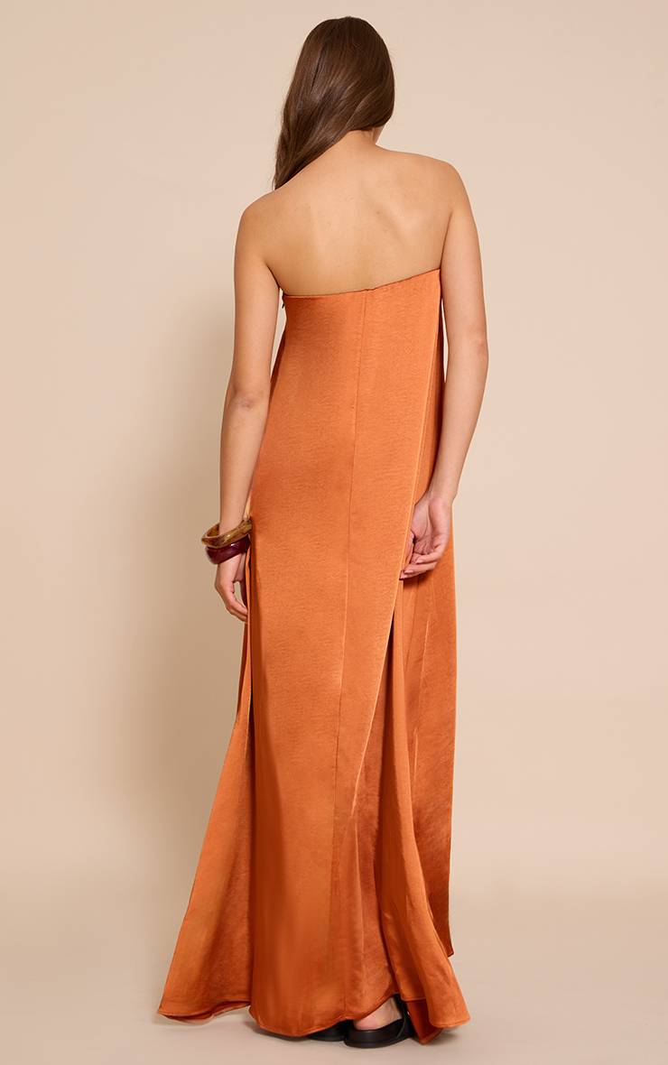 Rouille Robe Fourreau Bustier En Satin Texturé