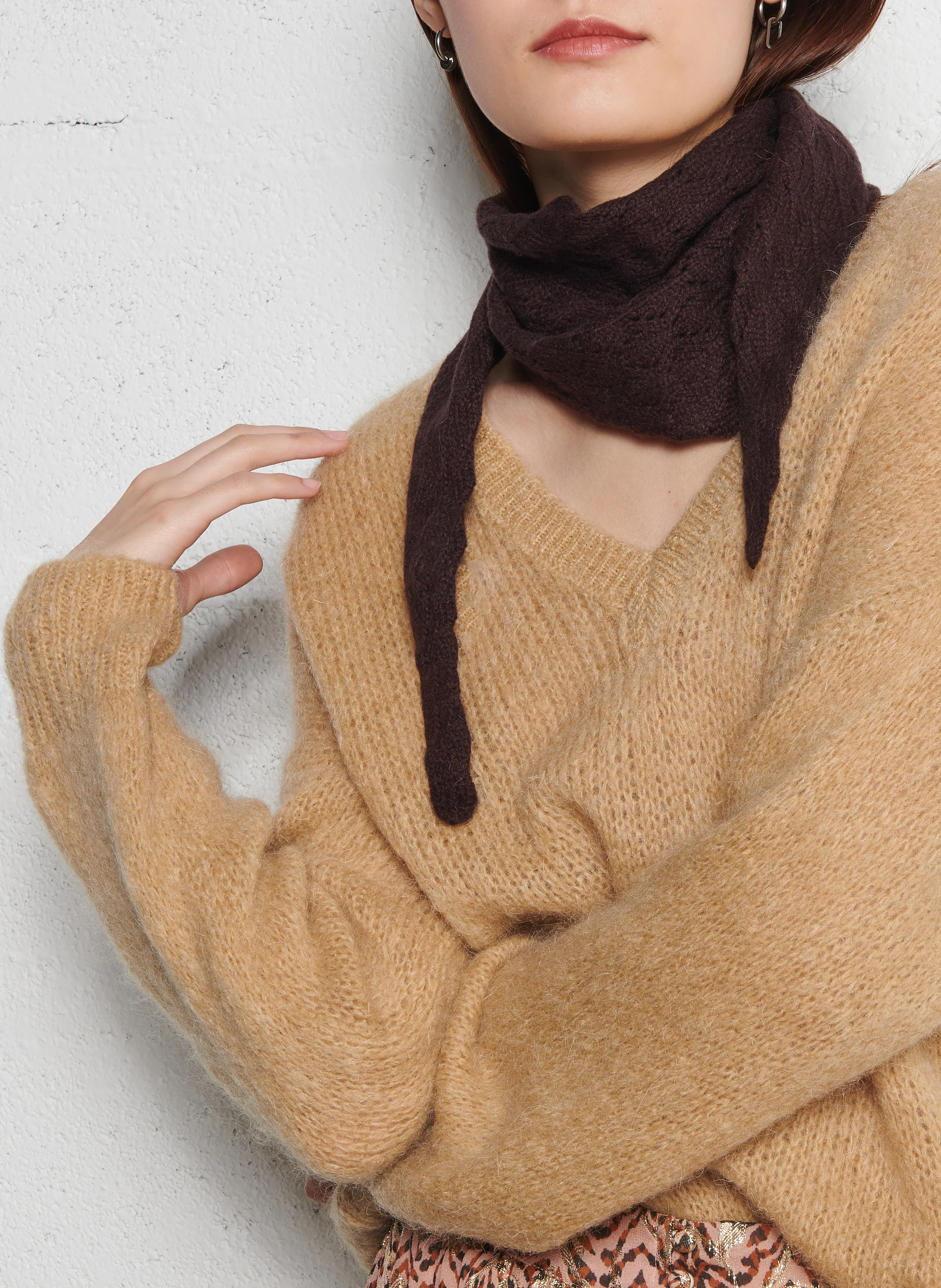 MELANIE - Pull oversize col V en laine mélangée | Beige