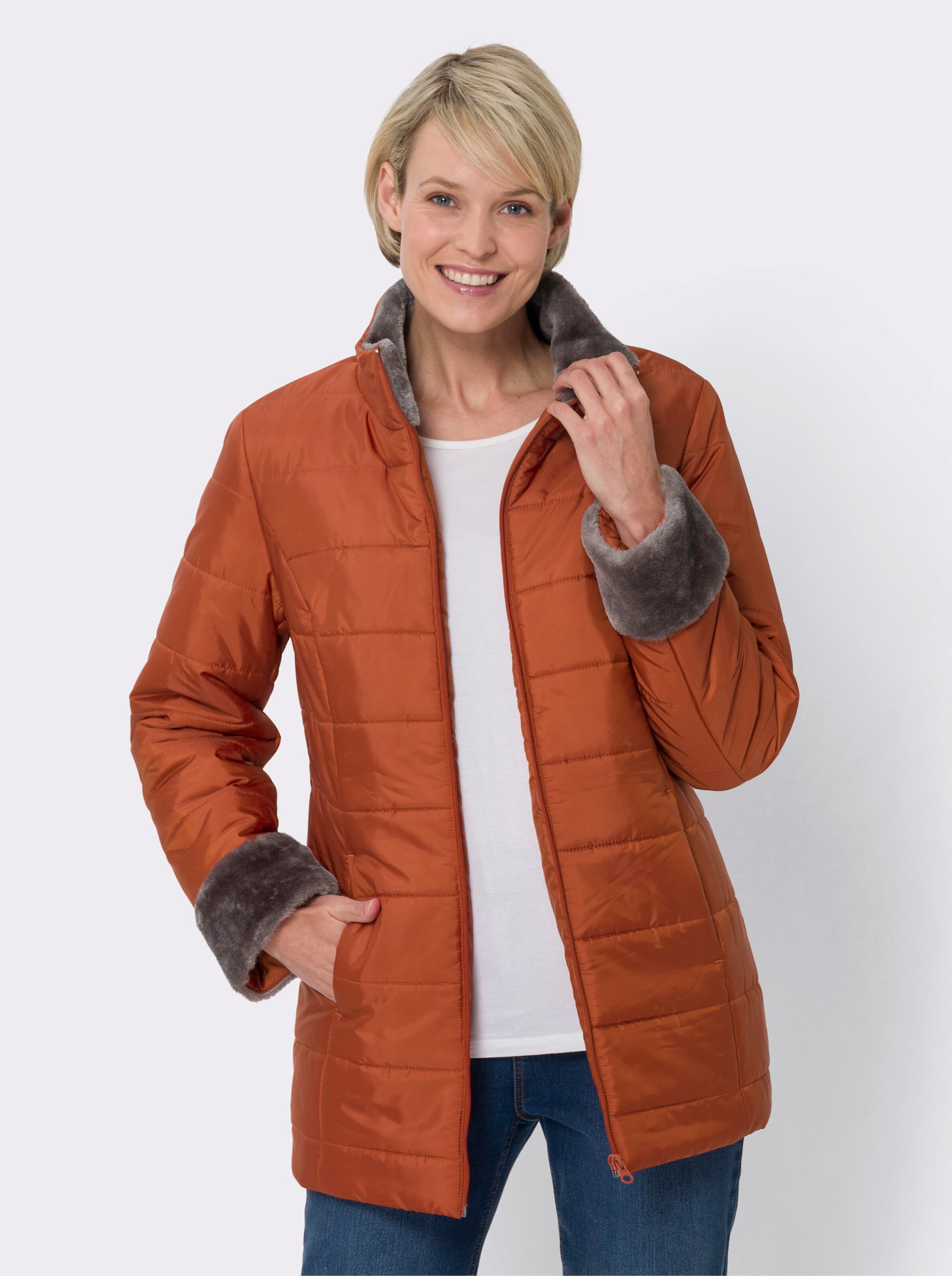 Steppjacke mit Pelz-Imitat