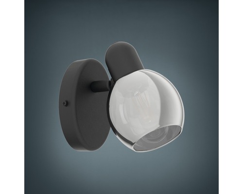 Wandspot, 1-lichts, HxL 10,5x6,5 cm, zwart/transparant