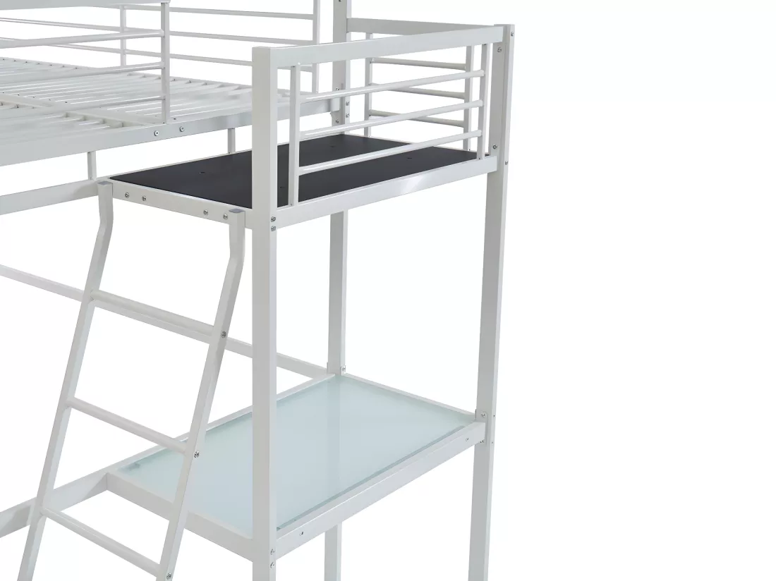 Lit mezzanine CASUAL II - 140 x 190 cm - plateforme bureau - Blanc