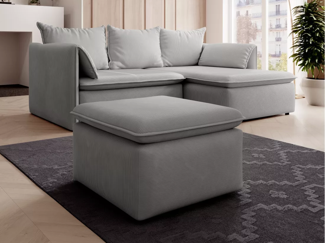 Pouf en velours côtelé gris clair TEODORA