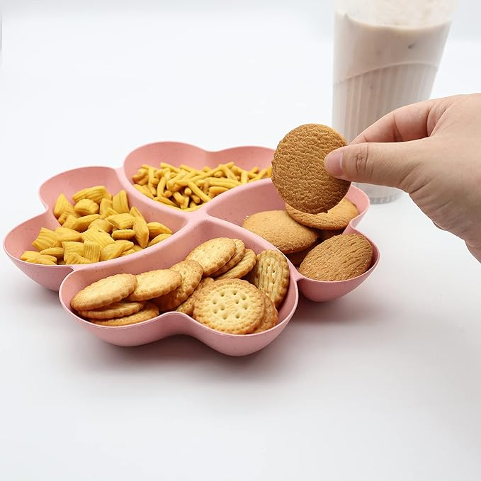 (4er Set) Ø28.5cm 4-fach Party Snack Teller Wiederverwendbare Apéro Schale für Chips / Nüsse / Süssigkeiten - Bunt