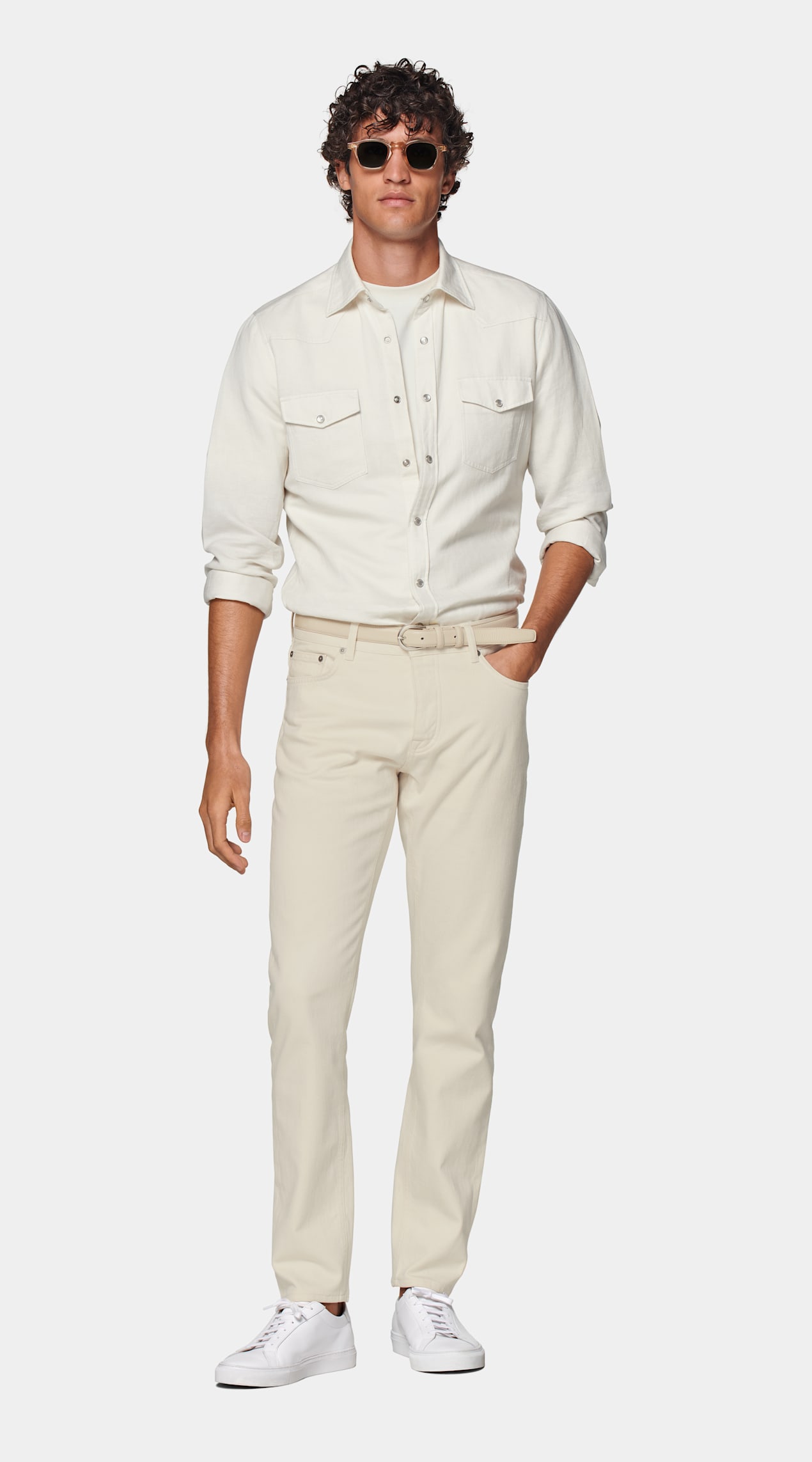Chemise western blanc cassé