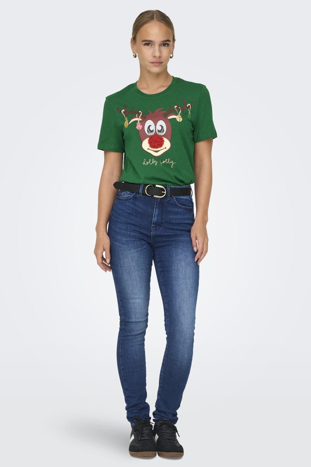 Only Onlxmas Life Yrsa Christmas S/S Top 4579229 green jacket rudolph bells