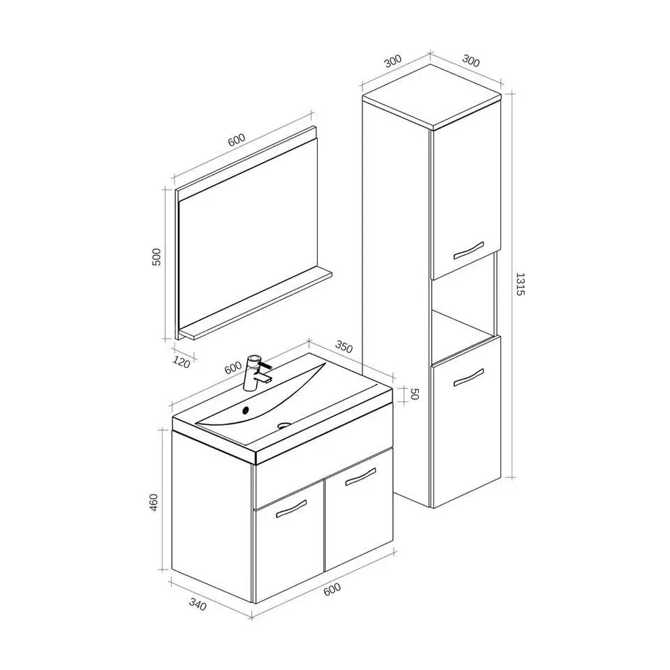 Badplaats Badkamermeubel Set Montreal 60 x 35 cm - Bruin Eiken - Badmeubel met
