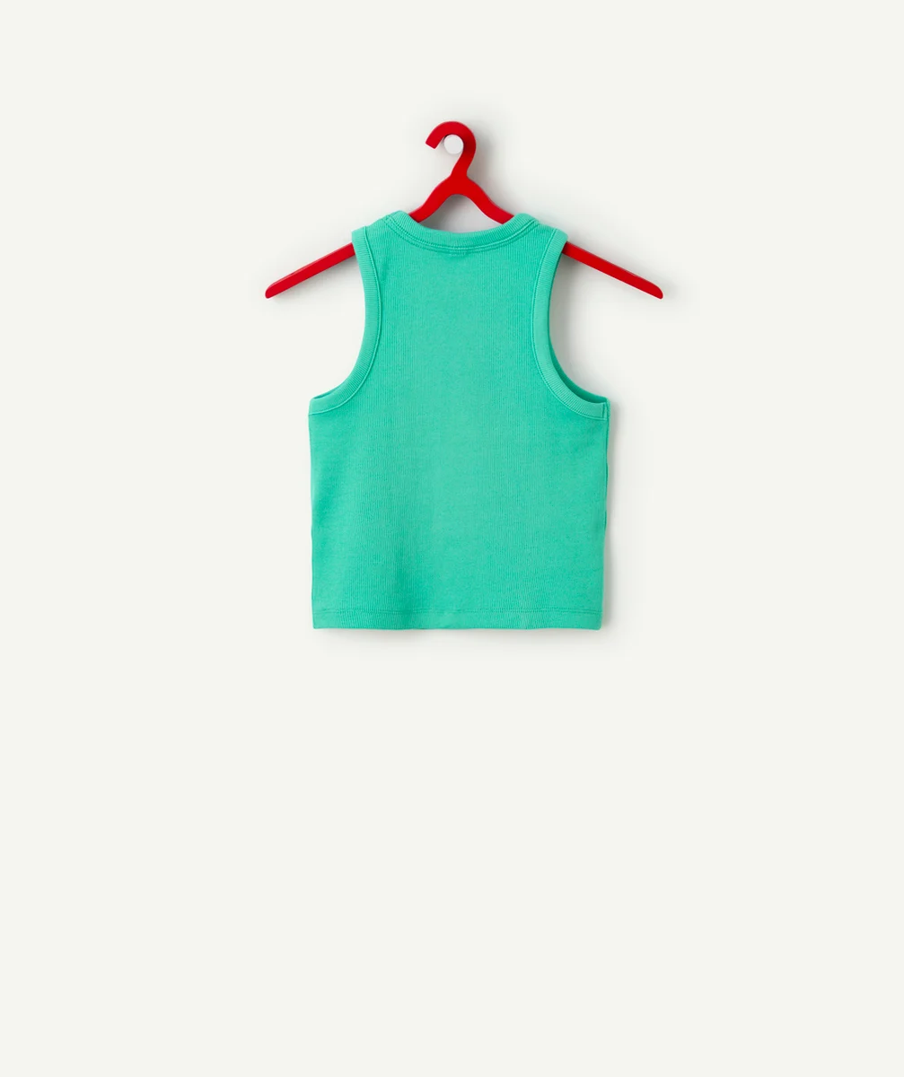 débardeur court fille en coton biologique côtelé vert