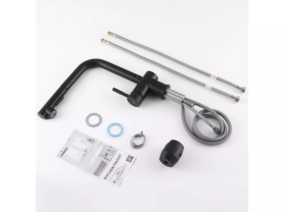 Mitigeur Cuisine Noir Douchette Robinet Douchette d'évier Extractible à 2 Jets Mitigeur Evier Bec Haut Pivotant à 360° Acier Inox Barboteur Démotable