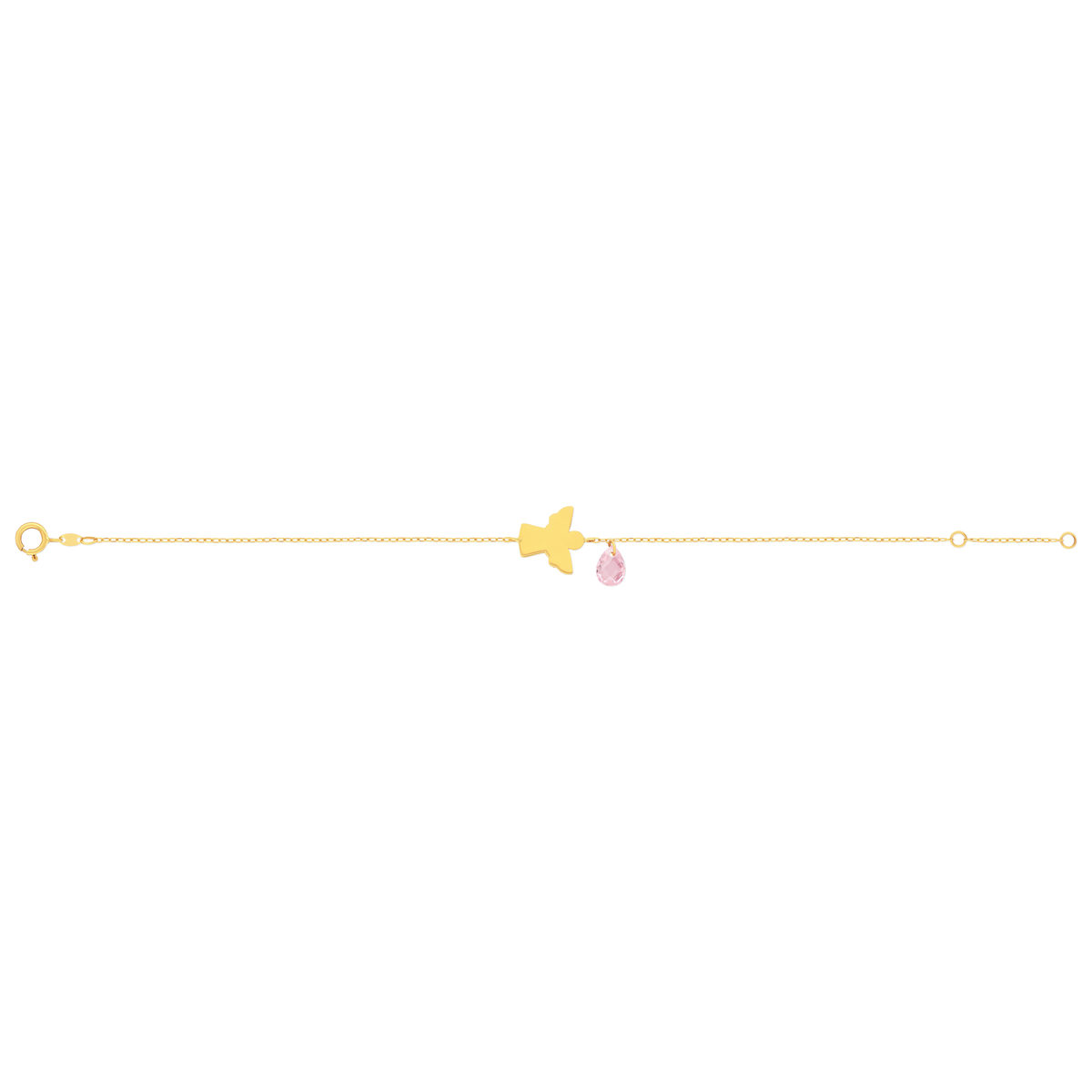 Bracelet or 375 jaune ange et zirconia rose 18 cm