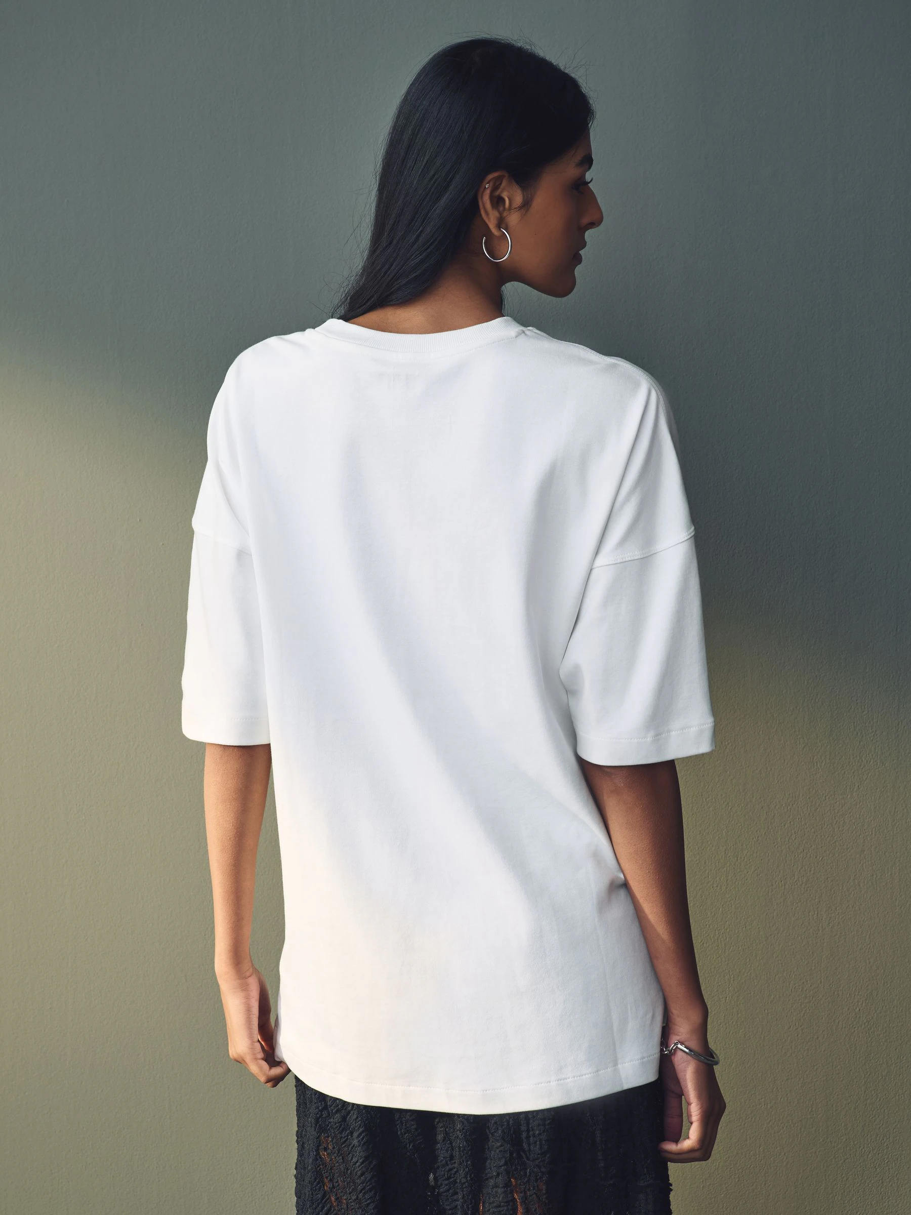 Wit - Relaxt dik lang T-shirt