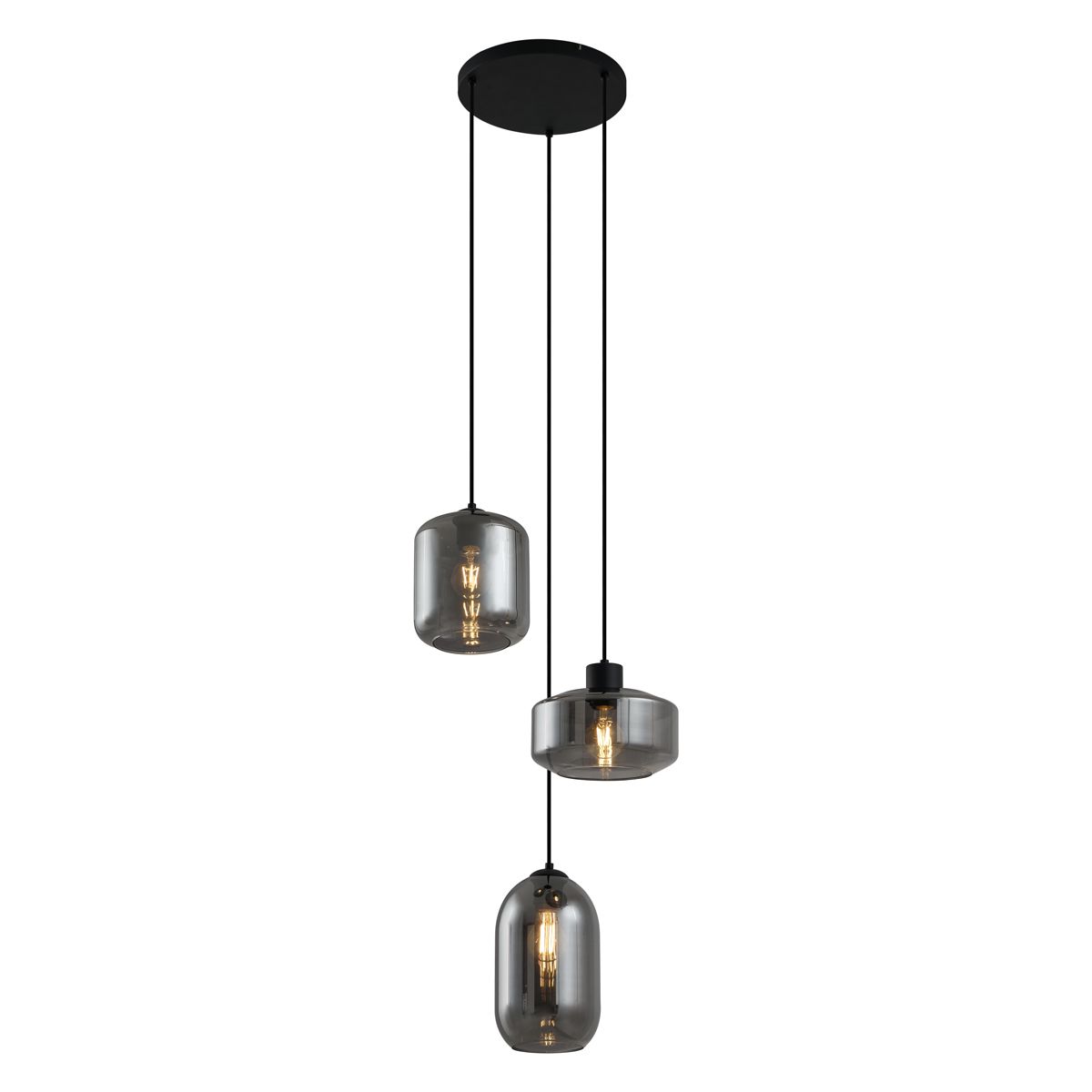 Moderne hanglamp zwart met smoke glas 3-lichts - Sheena