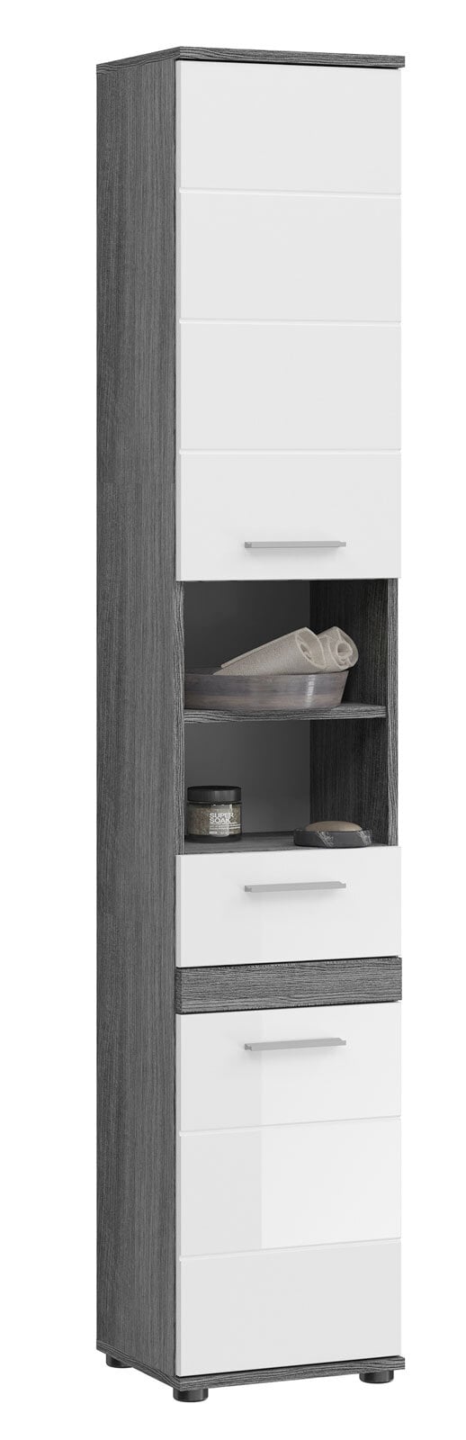 Hochschrank Blake Rauchsilber/Weiß Hochglanz 35x191x31 cm