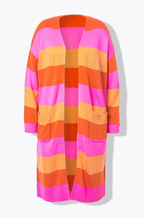 Long-Strickjacke, Straight Fit, Blockstreifen