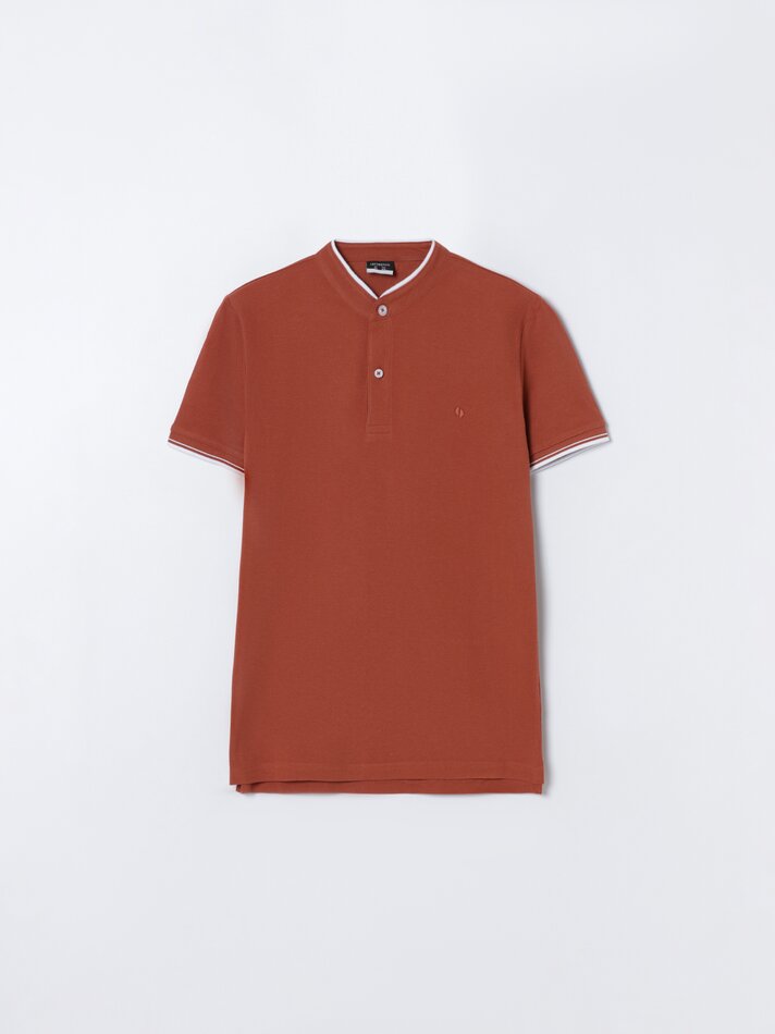 Camisa polo com gola mandarim e bordado - Caldero