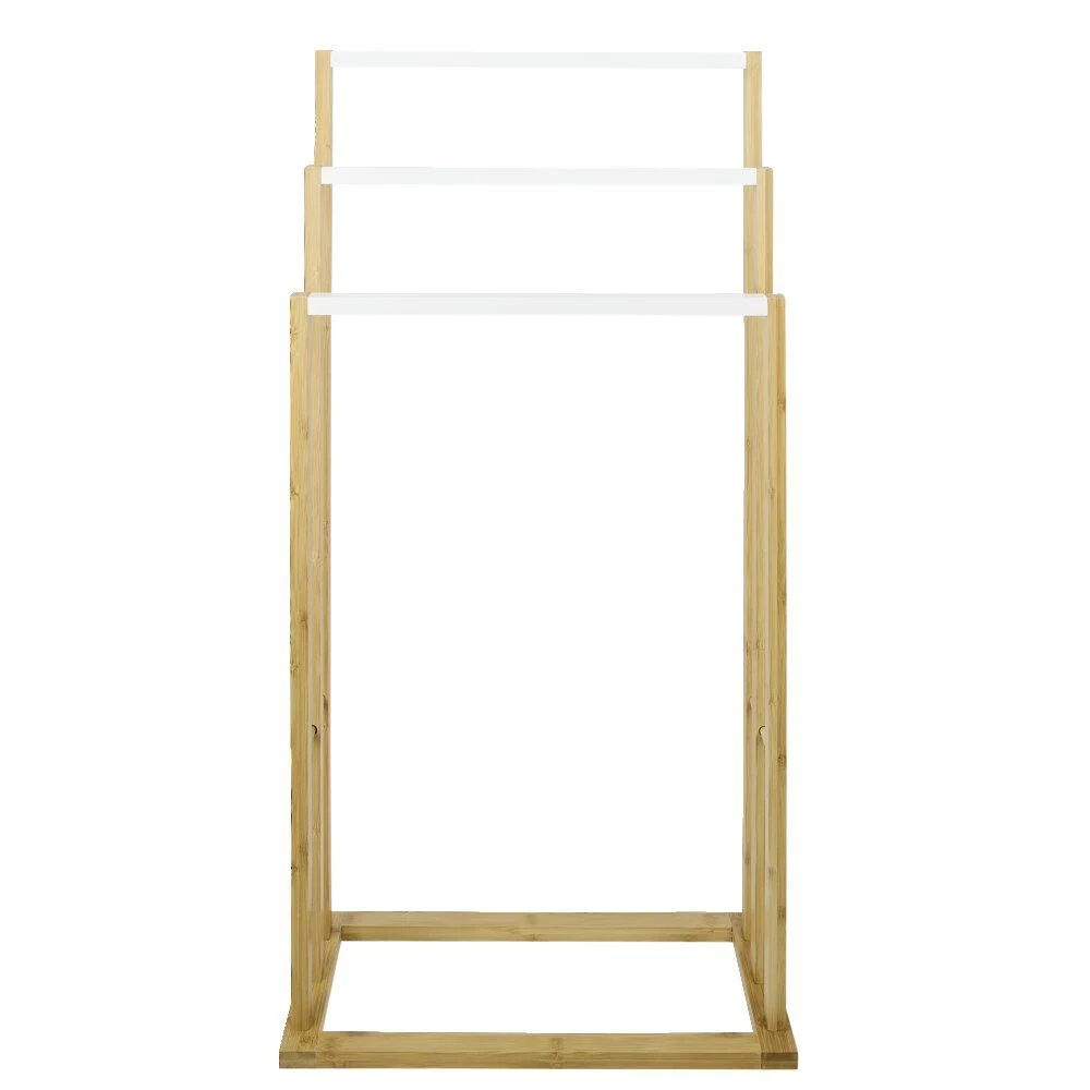 Porte-serviettes en bambou naturel et blanc 42x24xH81,5cm