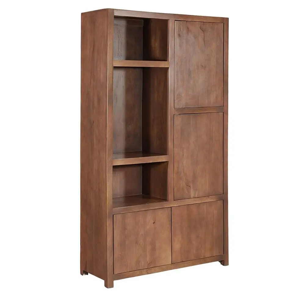 Mangohoutonline - Wandkast Phoenix 120cm Walnoot 3 Open Vakken, 4 Deuren - Mahom