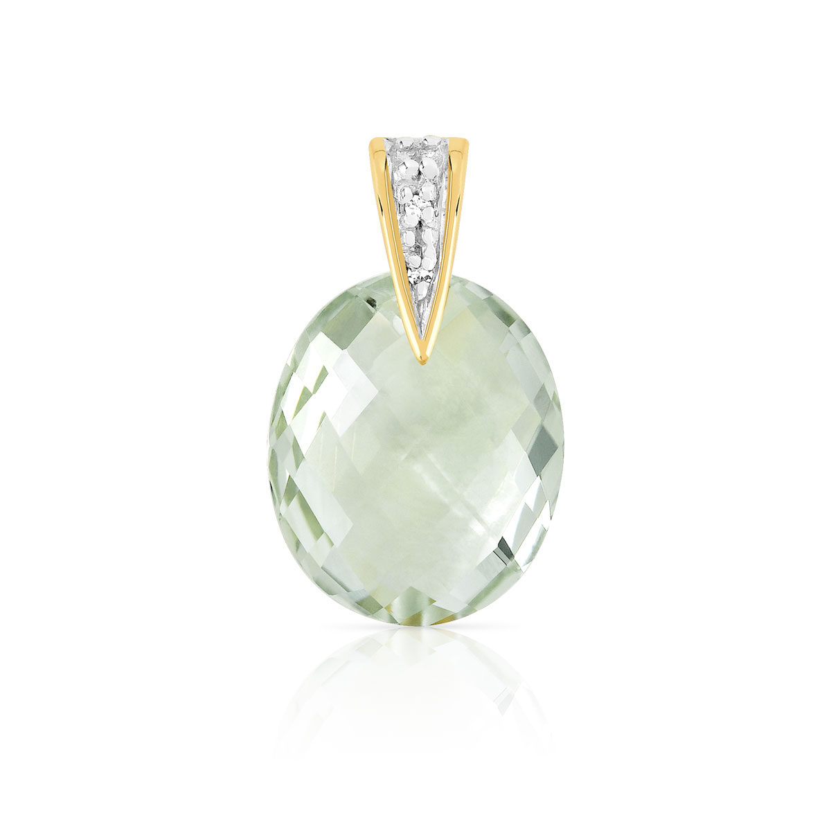 Pendentif or 375 2 tons quartz vert et diamant