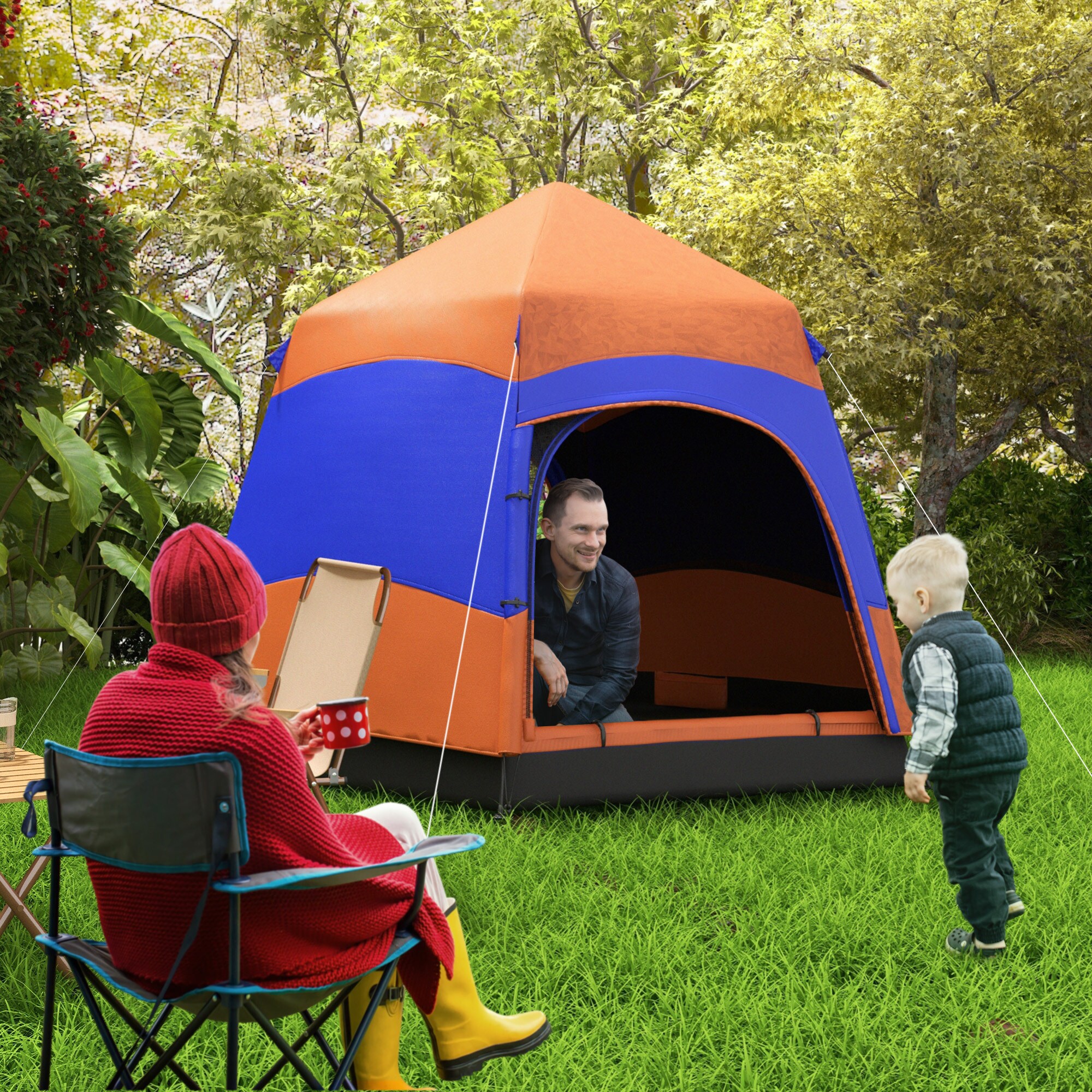 Outsunny Doppelwandzelt für 5–6 Personen orange, blau 280 x 280 x 170 cm (LxBxH)