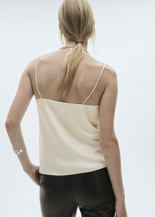 MANGO Satin top with thin straps Natural white
