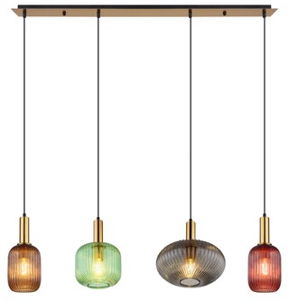 GLOBO Retrofit Balkenpendel Normy messingfarbig mehrfarbig 115x30cm 120cm Metall Glas 4-flammig