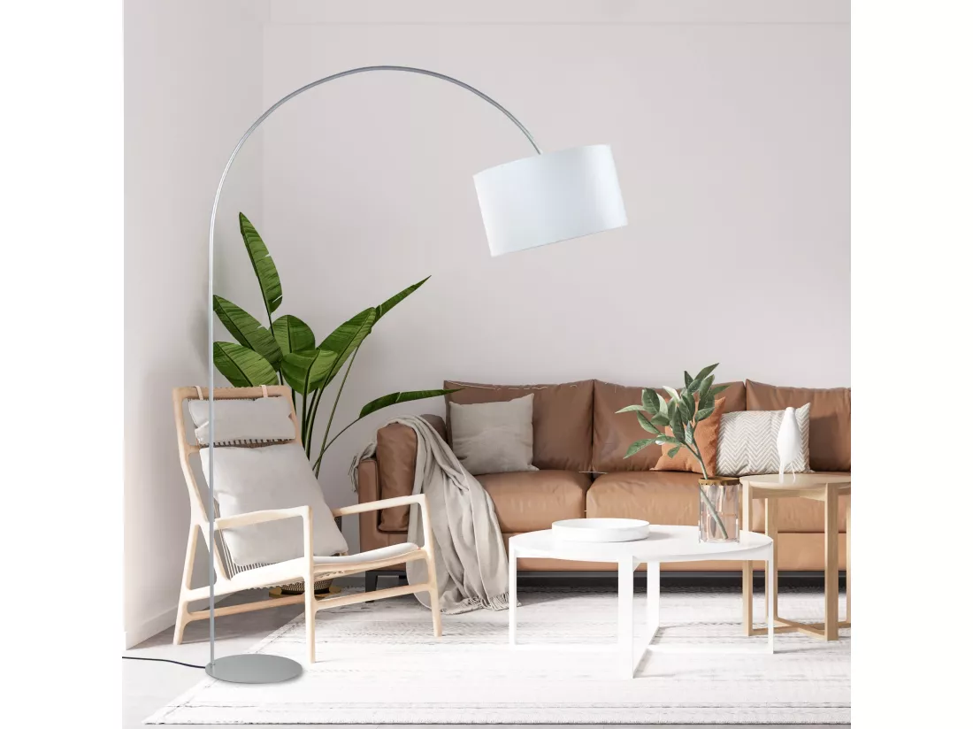 Lampadaire arc métal aluminium écru 190 cm.