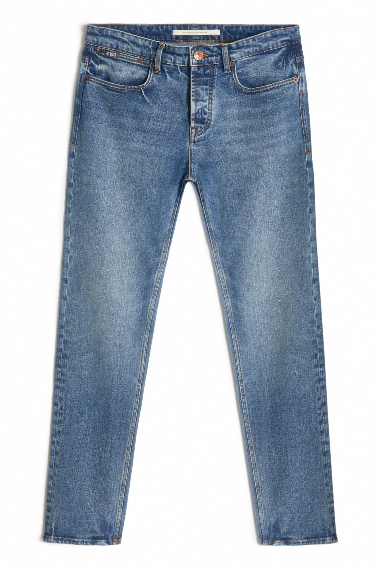 calça jeans slim de lavagem média