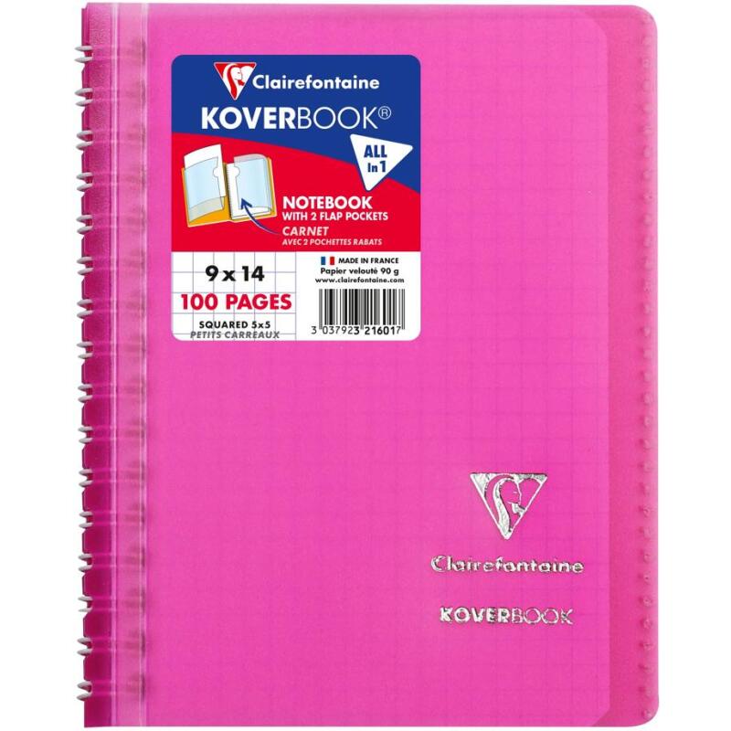 Carnet reliure intégrale enveloppante Koverbook 9x14cm 100 pages petits carreaux couverture polypropylène transparent - Assortis