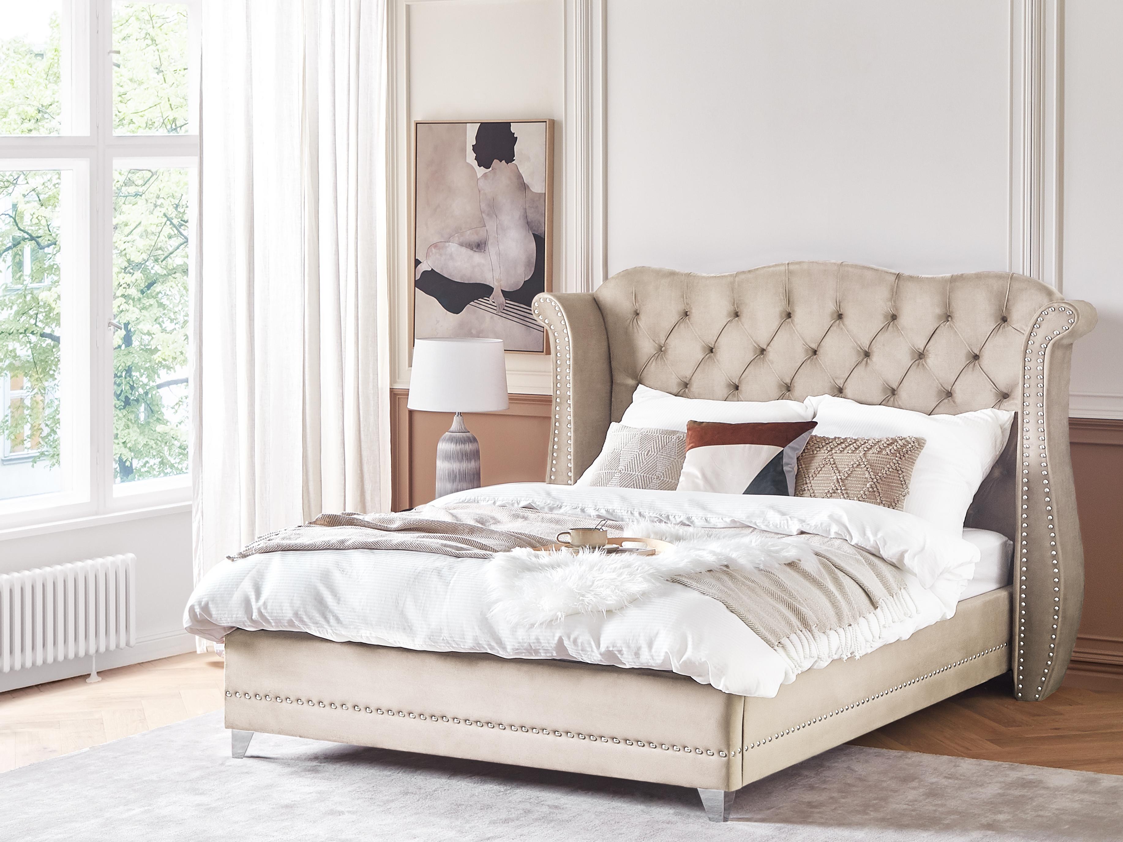 Bed Fluweel AYETTE 180 x 200 cm Beige