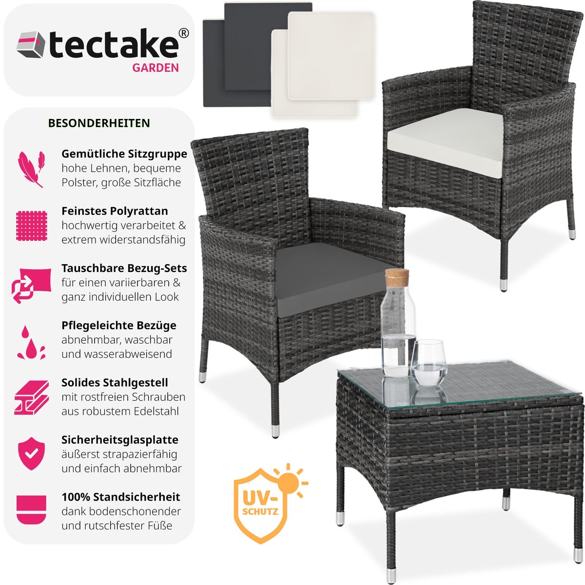 tectake Luzern rotanset voor 2 personen, 2 hoessets