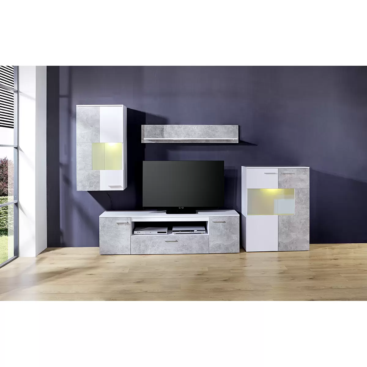 Wohnwand Vulcan weiss,Betonoptik