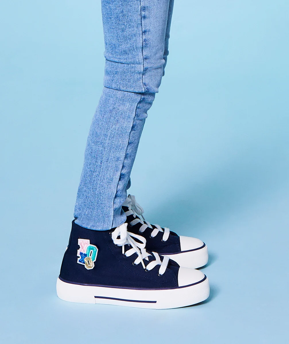 baskets en toile fille bleues marine à lacets et ouverture zippée