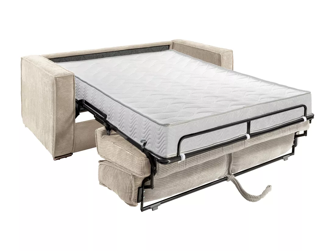 Canapé 3 places convertible express en velours côtelé rose - Couchage à lattes larges 140 cm - Matelas 18 cm LORETO